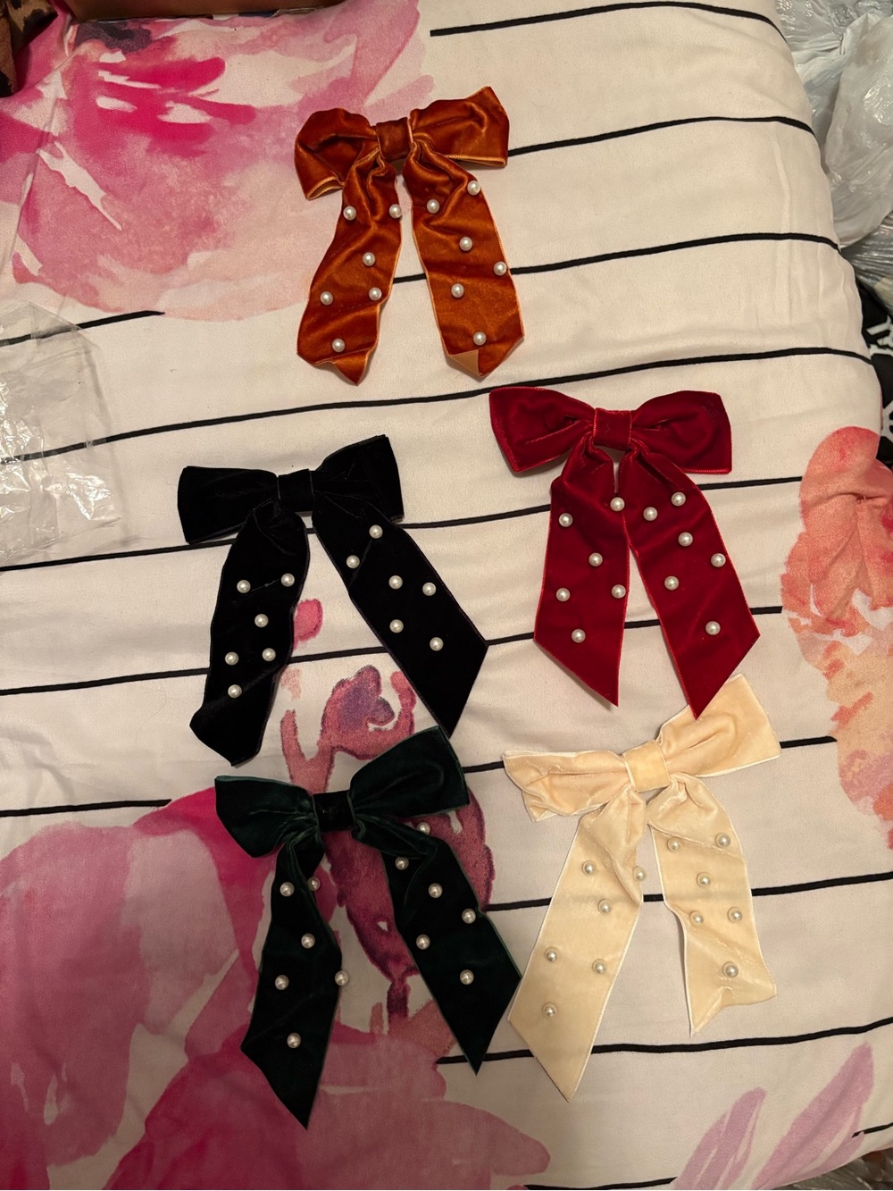 Velvet Pearl Bow Hair Clips - Multiple Colors